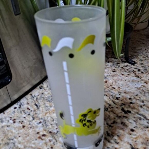 Vtg MCM Green Lion Libbey Carousel Merry Go Round Tom Collins Frosted Glass - Picture 2 of 2